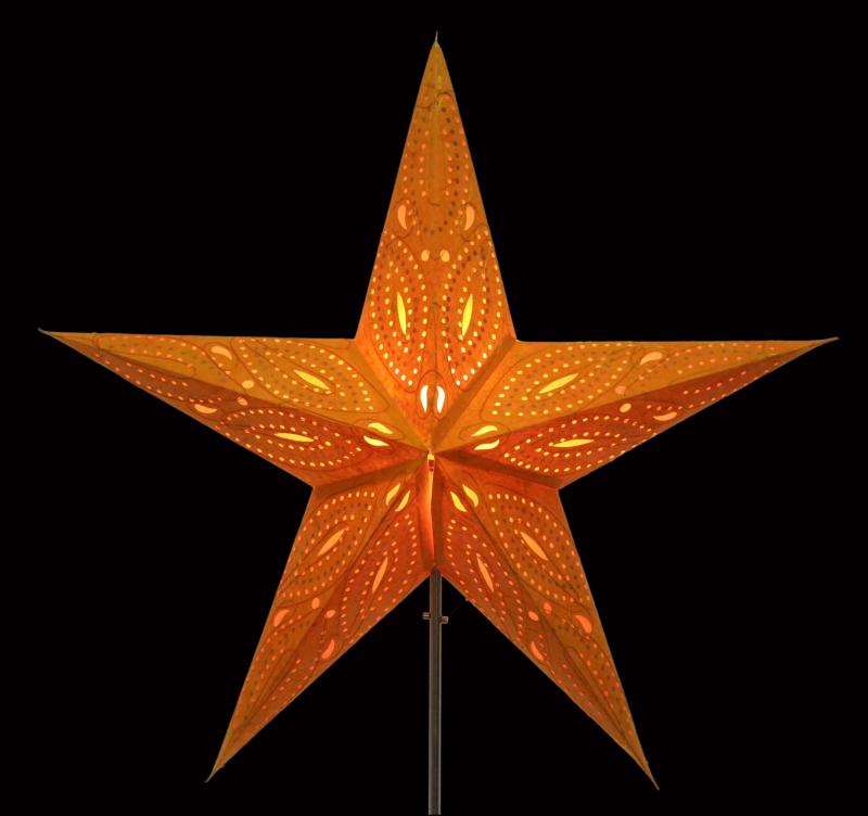 Siddharta Batik Glitter/Orange - Faltbarer Leuchtstern, Weihnachtsstern aus Papier mit 5 Zacken, 60 cm